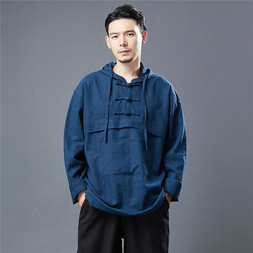 男装苎麻纯色中式盘扣居士服卫衣
