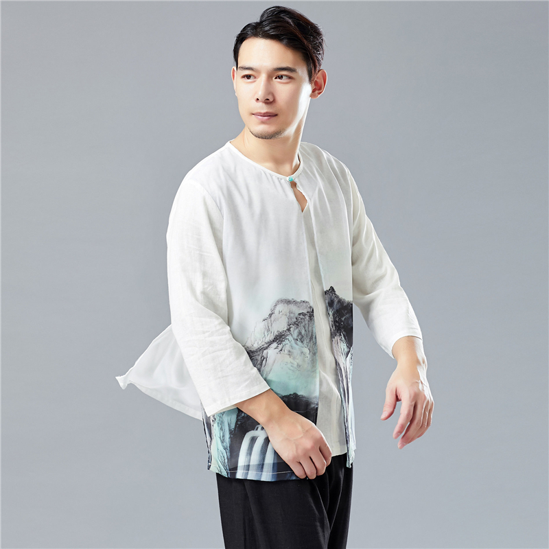 汉元素夏季新款薄纱禅茶服假两件