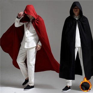 中式 棉麻禅意披风男大码 法师袍禅 外套秋冬季 中国风古风斗蓬男长款