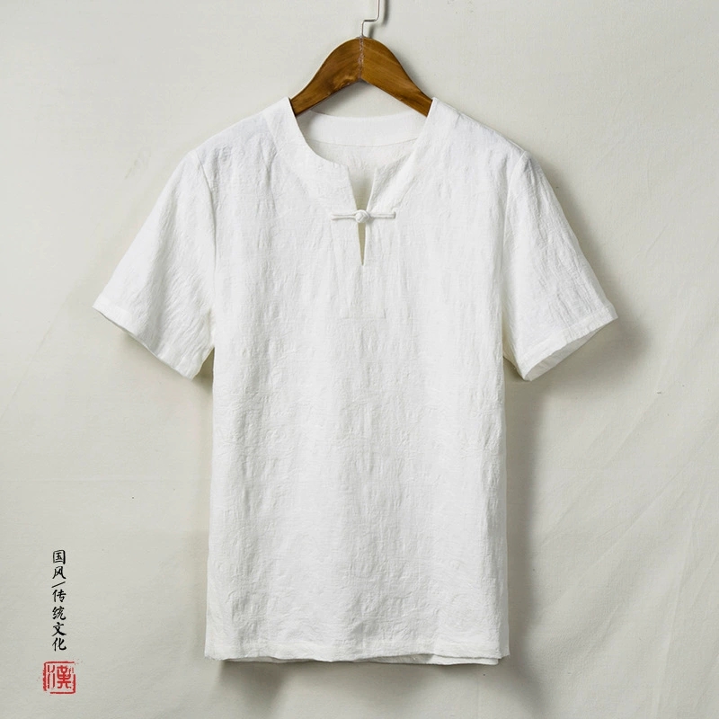 中国风春夏棉麻提花男士短袖T恤