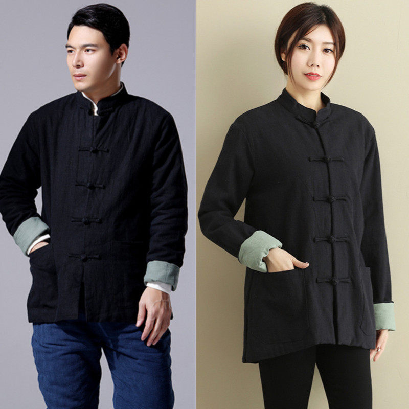 중국 스타일 겨울 스타일 남성과 여성을 위한 중국 스타일 재킷 민족 스타일에 벨벳 따뜻한 캐주얼 면 코트 차 선 가디건