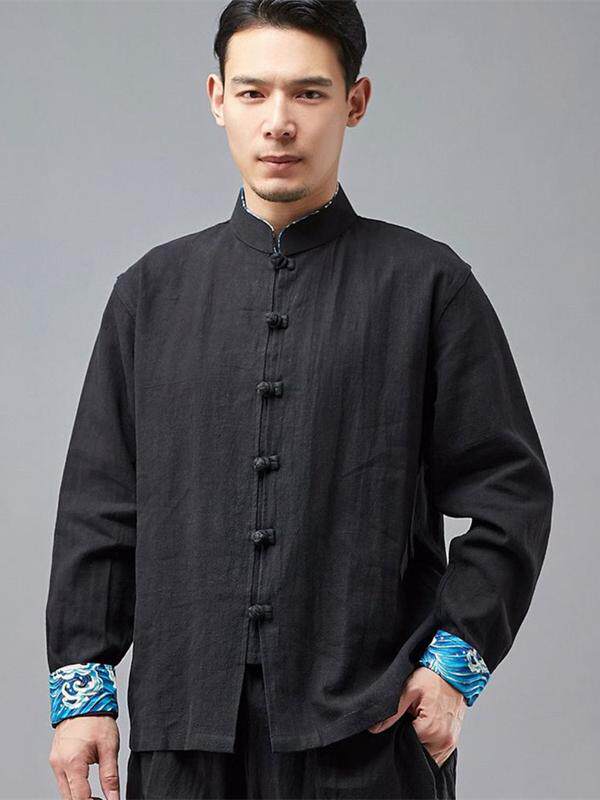 새 옷 중국 스타일 민족 스타일 민족 모시 긴 소매 웨이브 슬리브 스탠드 칼라 플레이트 버튼 가디건 코튼 린넨 예술적 탑 재킷