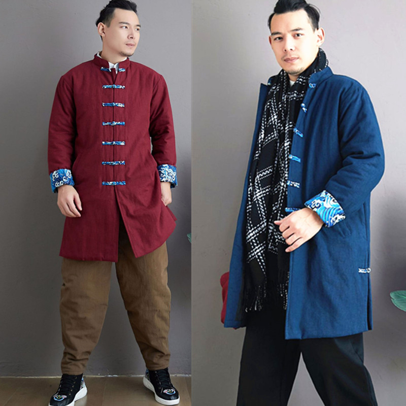 冬季花布中国风居士立领盘扣棉袄