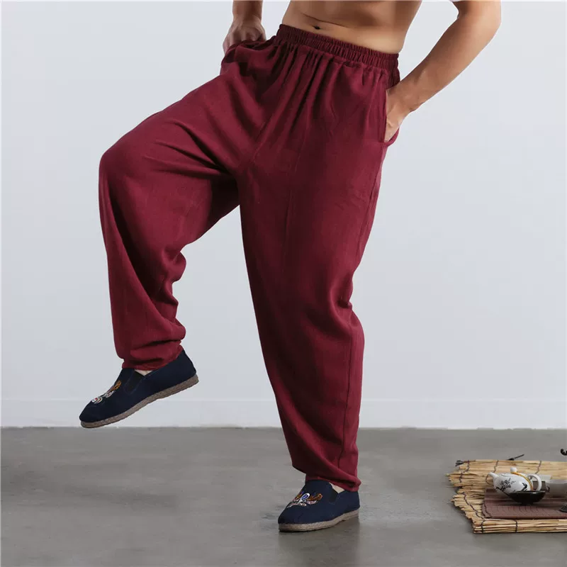 Summer Chinese thin flashlight, trousers, Chinese style, cotton and linen, plus size, oversize