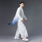 新款 汉服套装 复古中式 中国风夏季 棉麻风衣长衫 假俩件青年唐装 男士