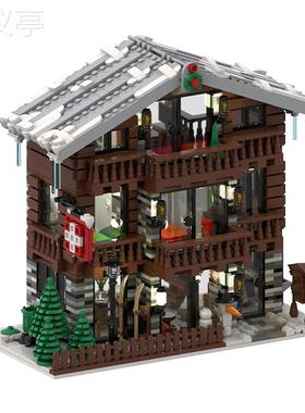 -91029建筑系列-冬日建筑-高山小屋拼搭玩具积木模型摆件