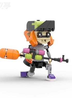 兼容MOC鱿鱼族鸟贼橙色乌贼周边益智小颗粒积木玩具手办模型