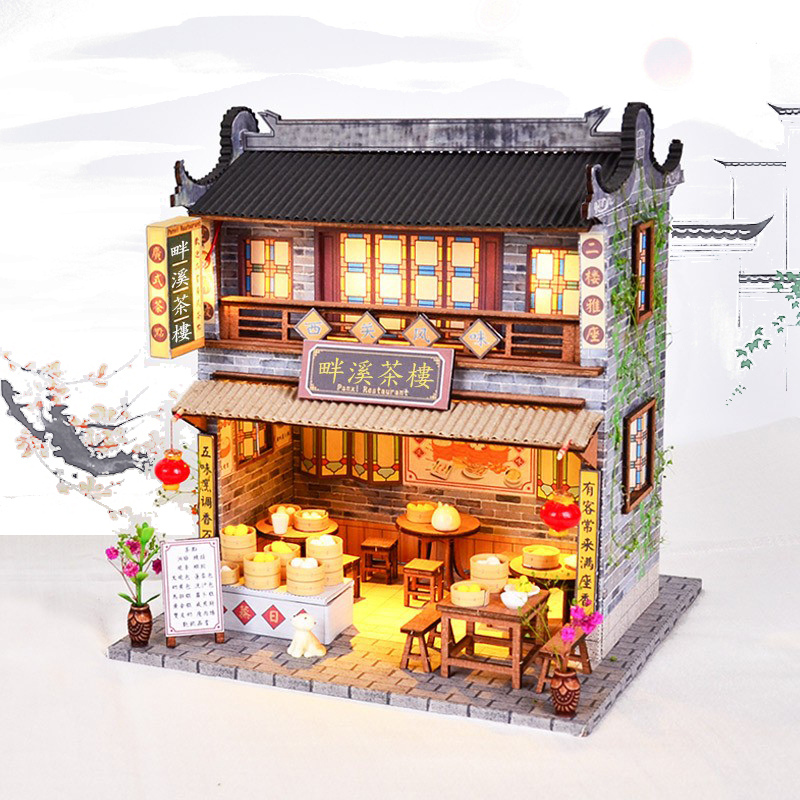 手工制作岭南畔溪茶楼房子模型