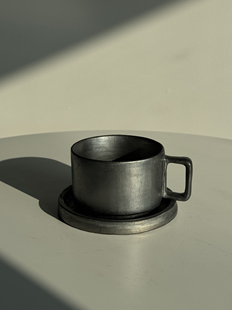 几多黑陶藏区手作咖啡杯奶茶杯套装(带盘)