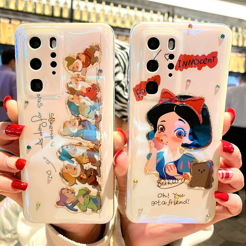 适用华为huawei水钻p40ro白雪公主p30防摔mate30/40p女款软手机壳