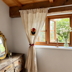 玫瑰贴亚麻棉麻半帘门帘小窗帘田园美式 可定制粘贴免打孔 日式