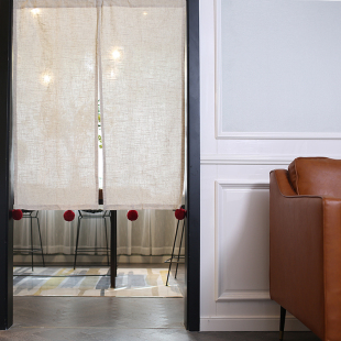 鸢尾乡旅棉麻日式 穿杆柜门帘纯色半帘头短帘免打孔帘窗帘 北欧美式