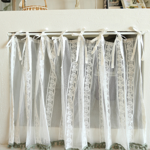 蕾丝系带窗帘半帘美式 粘贴魔术贴定制 复古遮挡挂钩免打孔门帘韩式