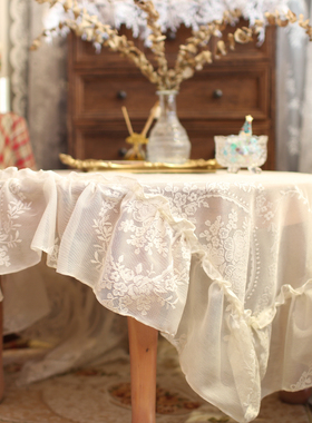 鸢尾乡旅美式英式蕾丝风白色盖巾方巾微波炉盖巾茶几桌布防尘巾