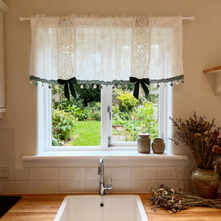 绣花幔 半帘头窗幔咖啡帘免打孔门帘穿杆法式 千思 空间净化与净默