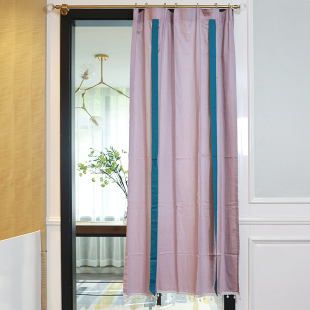 鸢尾乡旅紫粉轻奢棉布提拉帘汽球帘系带帘穿杆柜门帘免打孔帘窗帘