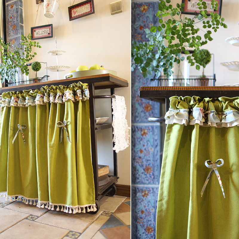 鸢尾乡旅绿色木耳边半帘门帘