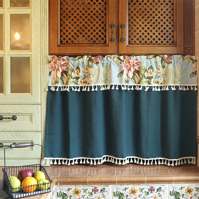 欧式风流苏国外厨房窗帘