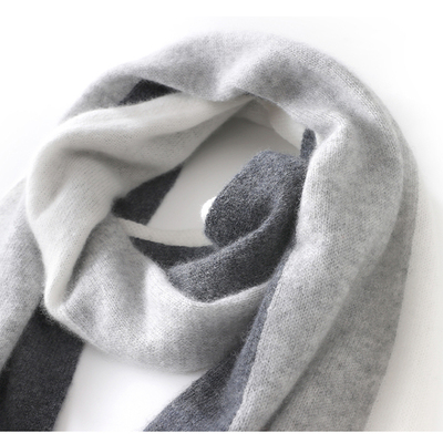 三色拼接秋冬100%山羊绒针织撞色围巾女长款保暖护颈轻奢平面围脖