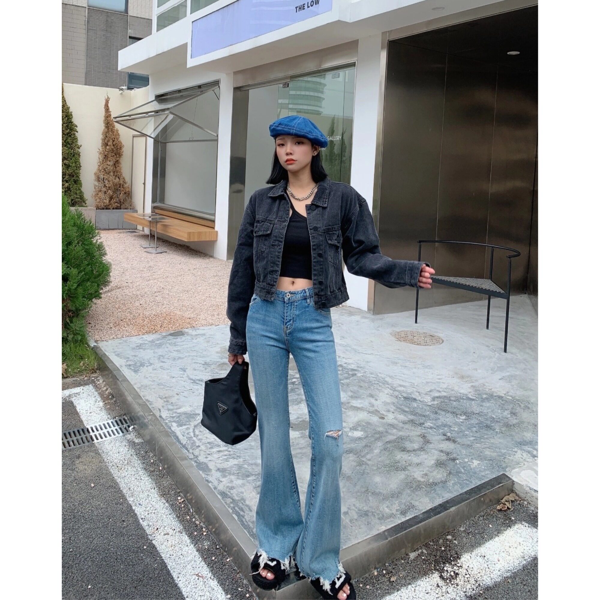 深圳南油/百搭高级时尚穿搭黑色显瘦宽松韩版复古牛仔外套女1012