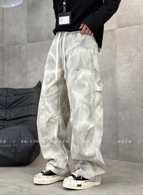 黑色加绒工装休闲长裤男士冬季新款直筒宽松冲锋加厚运动伞兵裤子