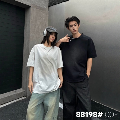 2026夏季新款潮牌短袖T恤男女宽松韩版项链字母贴布扎染工艺T恤潮