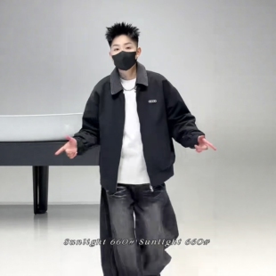 百搭休闲上衣潮流帅气翻领长袖 2026春季 夹克外套时尚 男士 上衣 新款