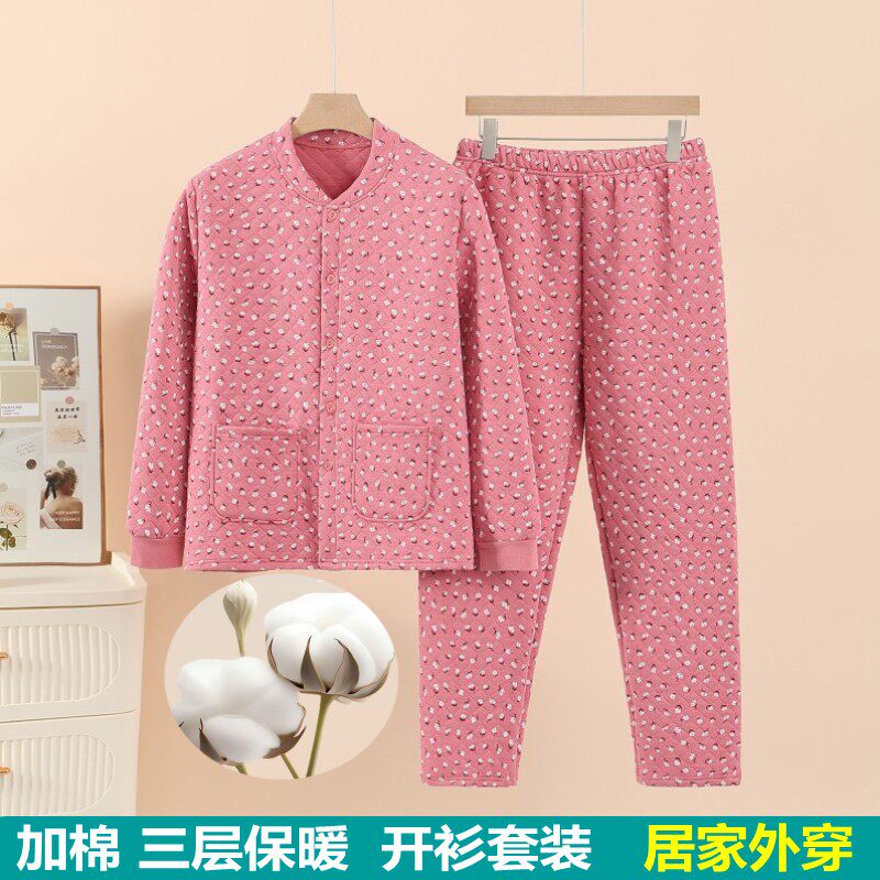 中老年人保暖内衣夹棉套装