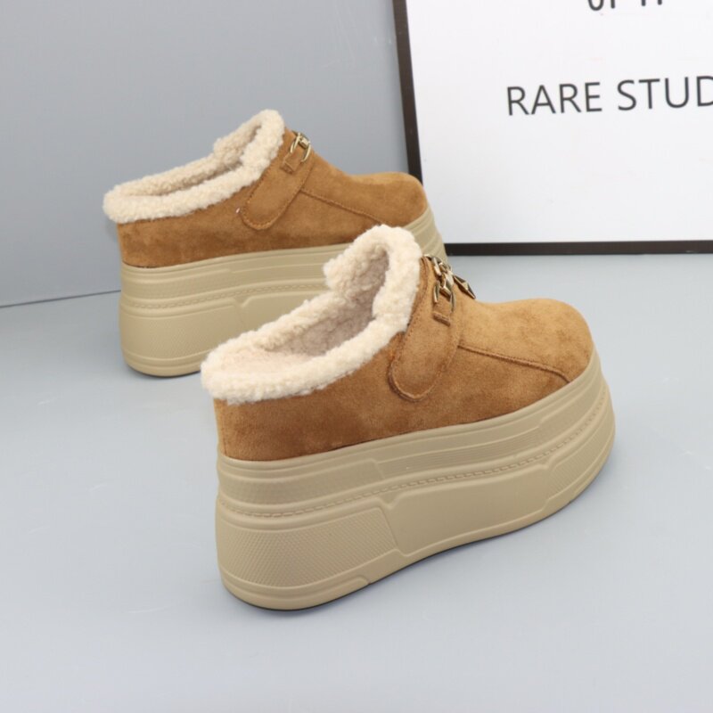 内增高12cm厚底包头半拖鞋女冬季外穿加绒保暖10cm松糕一脚蹬棉拖