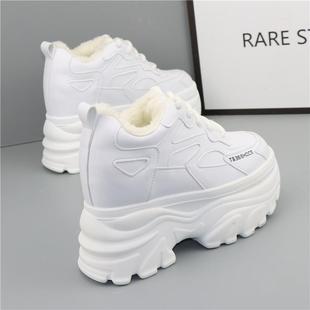 百搭休闲棉鞋 12公分内增高老爹鞋 加绒保暖厚底10cm小白鞋 新款 冬季