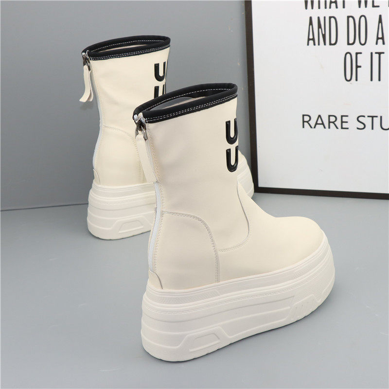 14CM内增高马丁靴女秋冬新款小个子12厘米厚底休闲短靴黑色瘦瘦靴