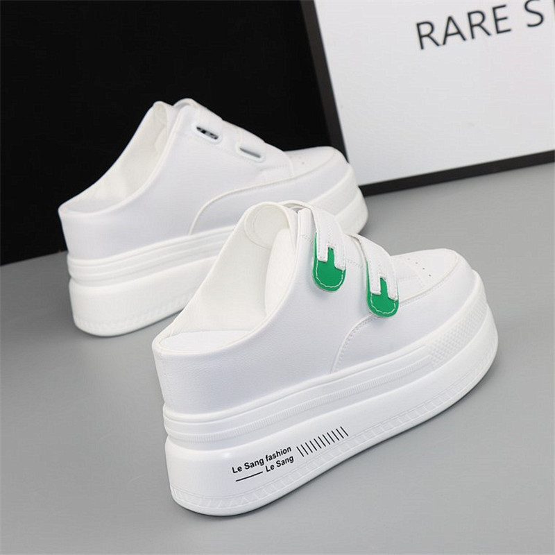 包头半拖鞋女外穿2022年新款时尚内增高10cm无后跟小白鞋春夏半托