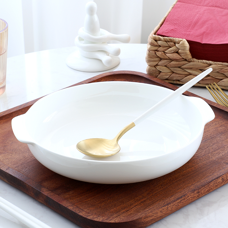骨瓷高温烧制盘子菜盘双耳汤盘