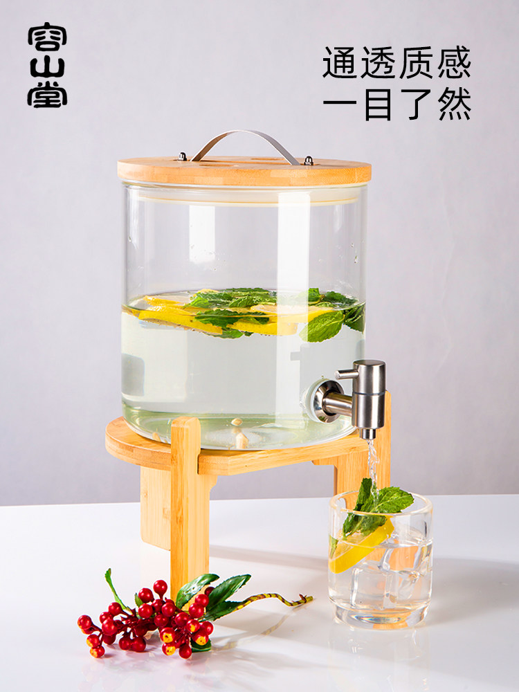 容山堂玻璃家用冷水壶围炉带龙头大容量凉水柠檬泡茶壶储水缸
