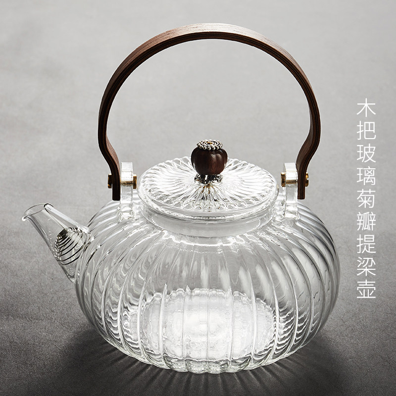 容山堂玻璃煮茶壶加厚烧水壶新款煮茶器实木电陶炉茶具泡茶壶套装