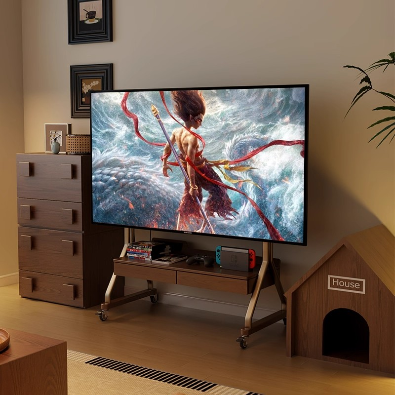 实木移动电视机柜新款客厅家用小户型简约落地收纳储物电视机支架