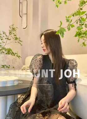 清仓！少女风格娃娃裙黑色夏季显瘦网纱透视双层少女感纯欲减龄