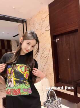 清仓！欧美流行甜辣风都市女子港味夏季霓虹炫光宽松印花T恤短袖