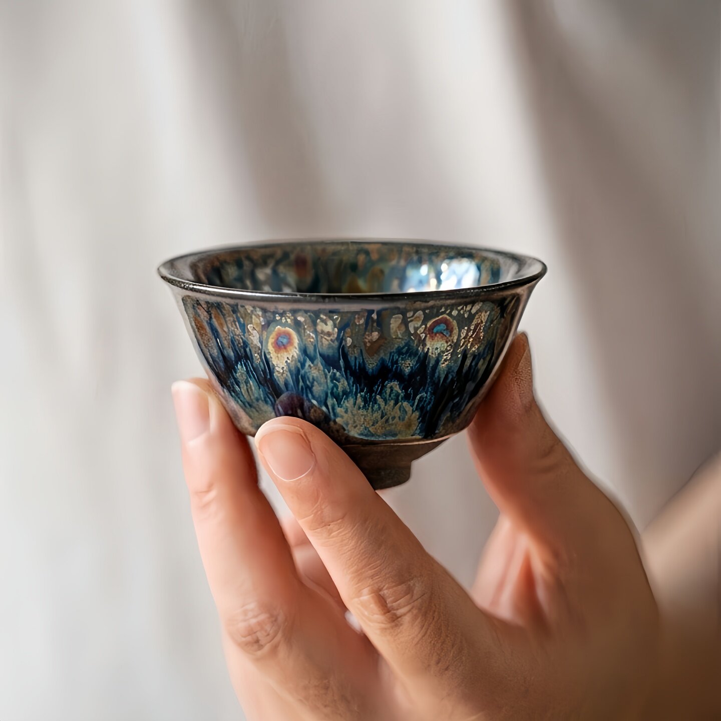 日本进口清水烧复古窑变釉虹锈天目茶杯主人杯功夫茶具品茗杯茶盏