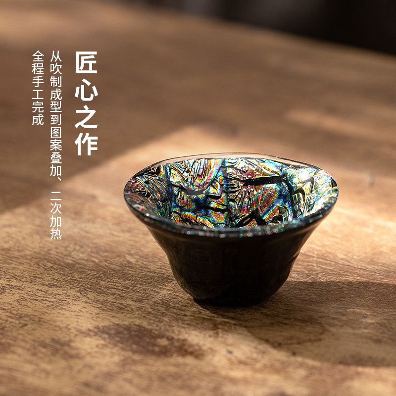 日本进口依田淳子手工幻境金彩玻璃茶杯子收藏日式玻璃建盏品茗杯