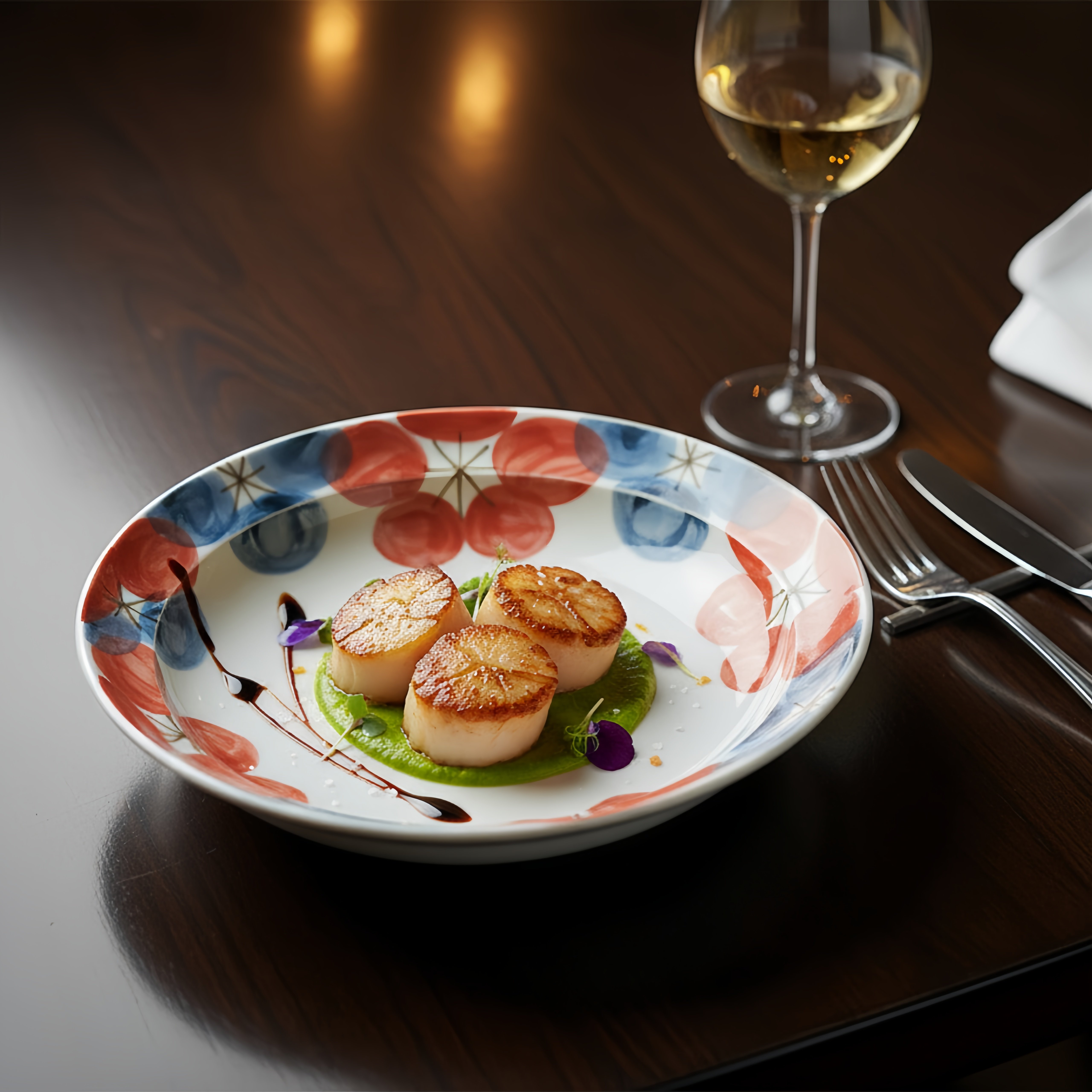同合日本进口一诚手绘繁花陶瓷盘日式手工深盘多用餐具菜盘西餐盘