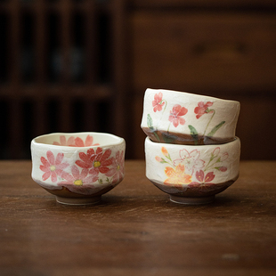 同合进口手绘花卉陶瓷小碗日式复古釉下彩家用耐热甜品碗精致餐具