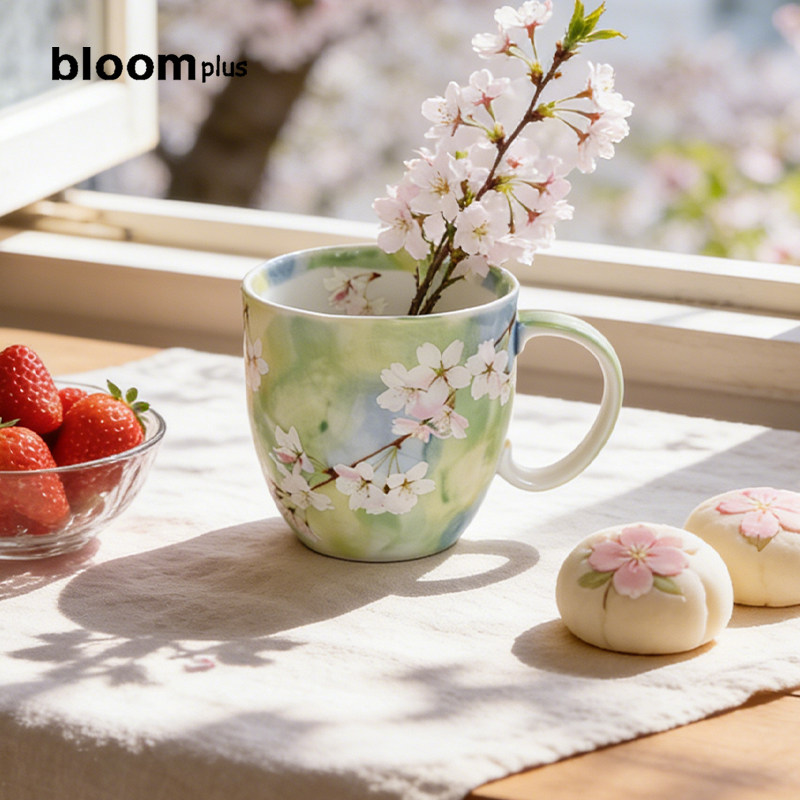 同合进口手绘樱花陶瓷马克杯釉下彩日式家用喝水杯子咖啡杯水杯