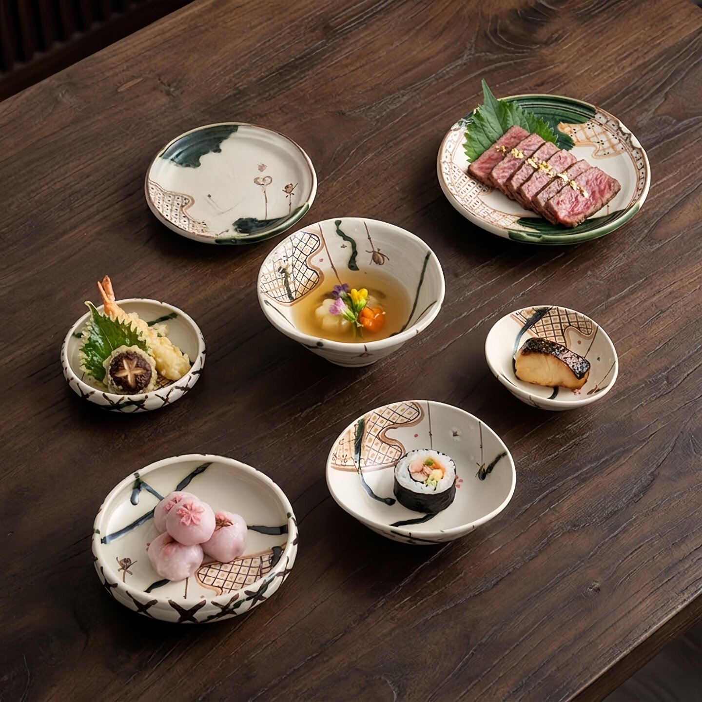 日本进口濑户烧和风餐具饭碗汤碗菜盘经典绿织部手绘釉下彩陶瓷盘