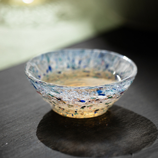 日本水野硝子进口霜花雪夜品茗杯手工日式玻璃茶杯子高颜值主人杯
