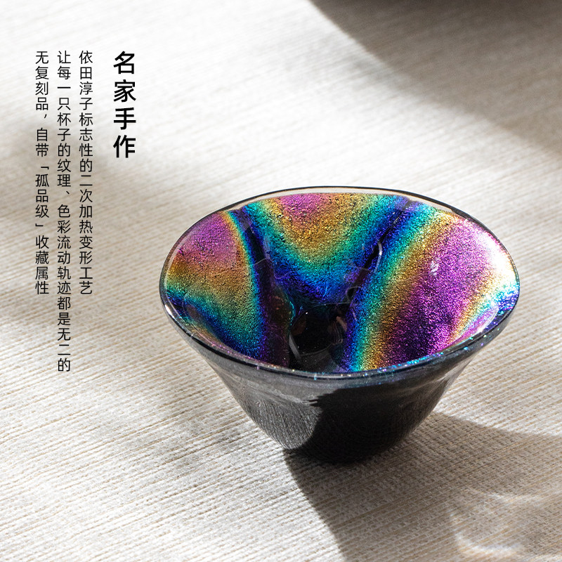 日本进口依田淳子手作二色玻璃金彩茶杯收藏级日式品茗主人杯子