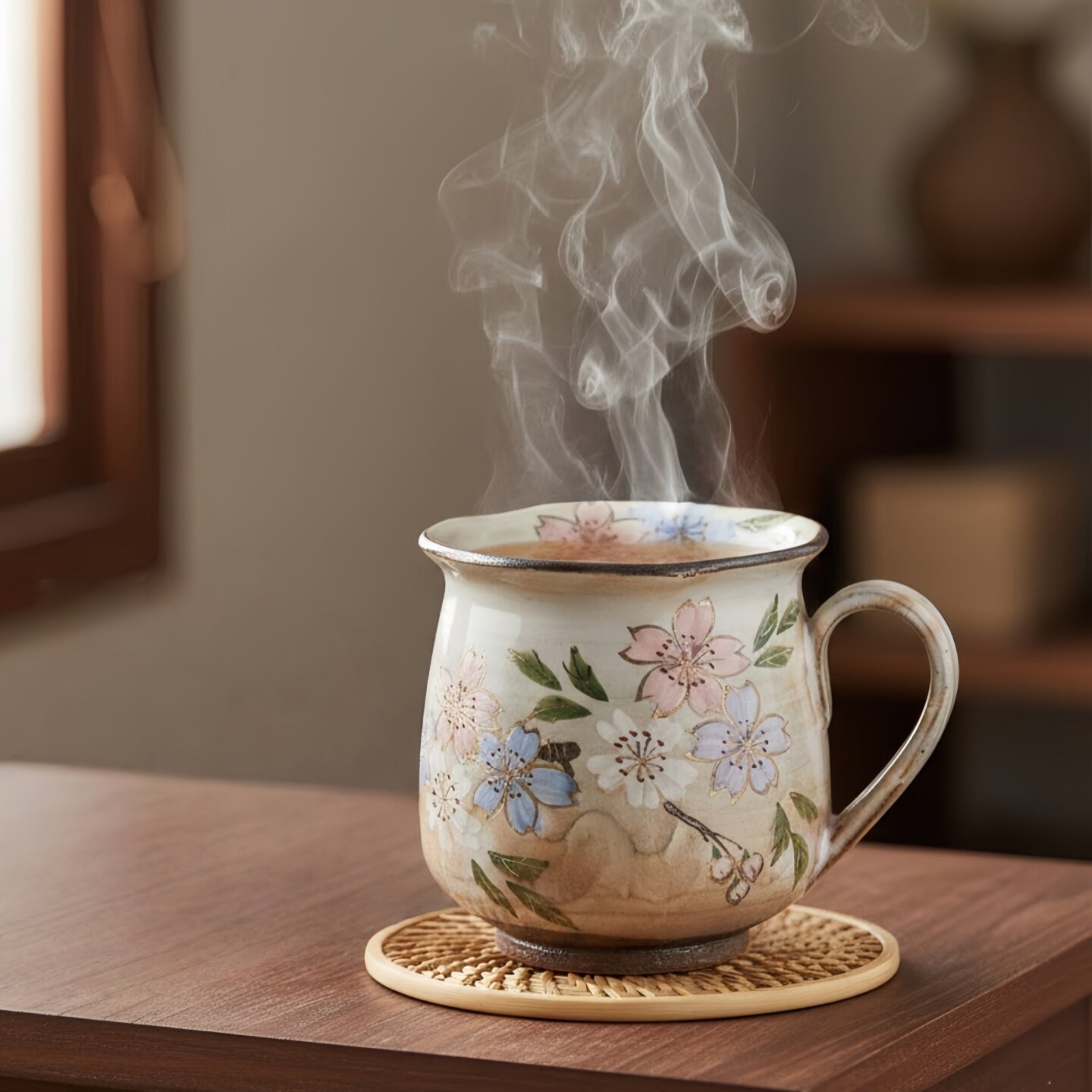 日本进口清水烧樱花陶瓷马克杯高档手工耐热咖啡杯茶杯情人节礼物