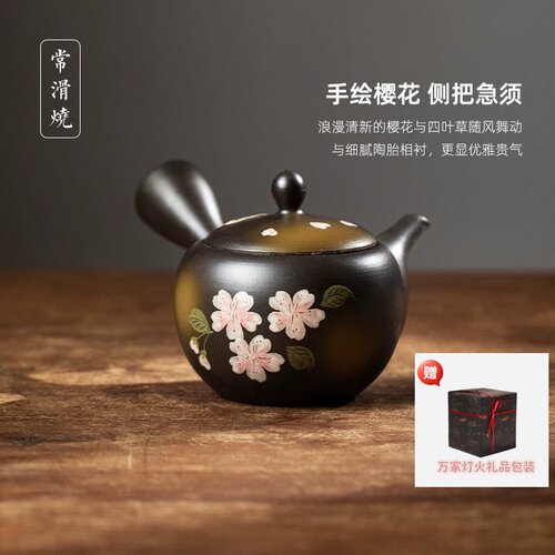 日本进口常滑烧手工侧把泡茶壶