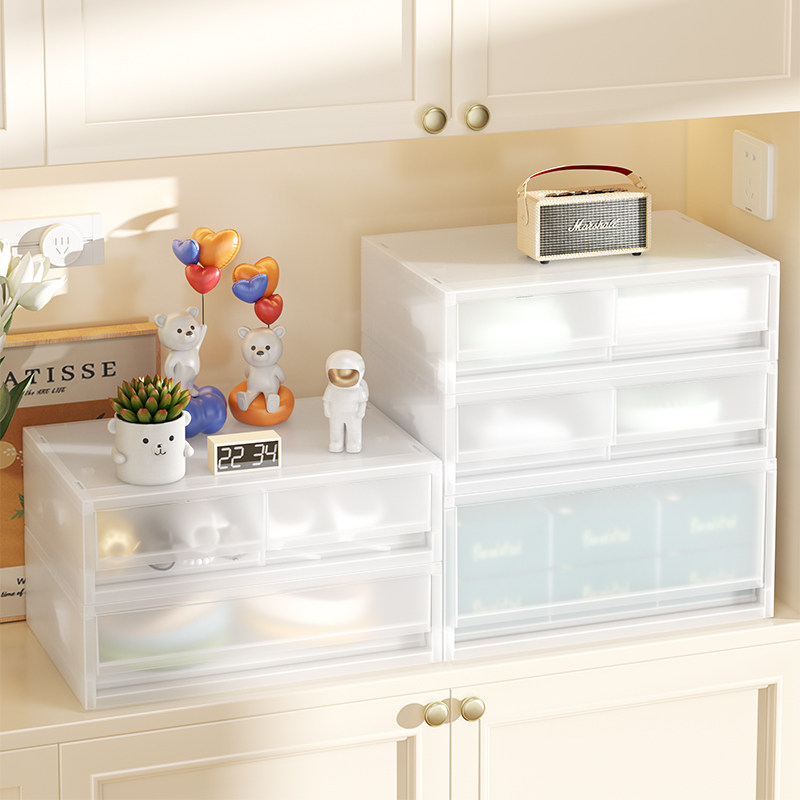 入户玄关收纳盒抽屉式桌面透明门口钥匙办公桌杂物塑料整理置物架