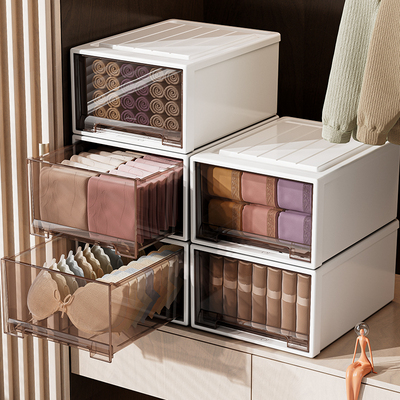 收纳箱抽屉式收纳盒裤子家用衣物储物柜子衣柜塑料透明内衣收纳盒